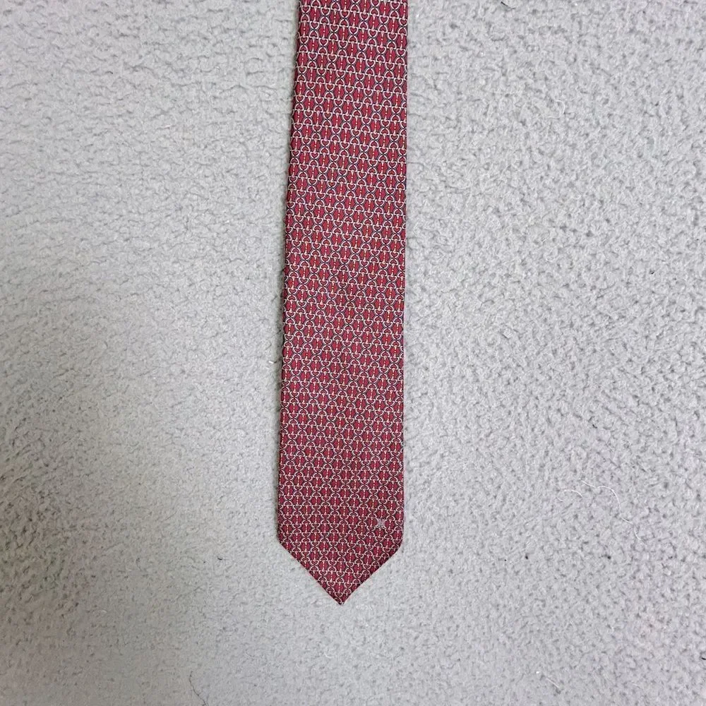 Celine Red and White Geometric Men's Tie silk